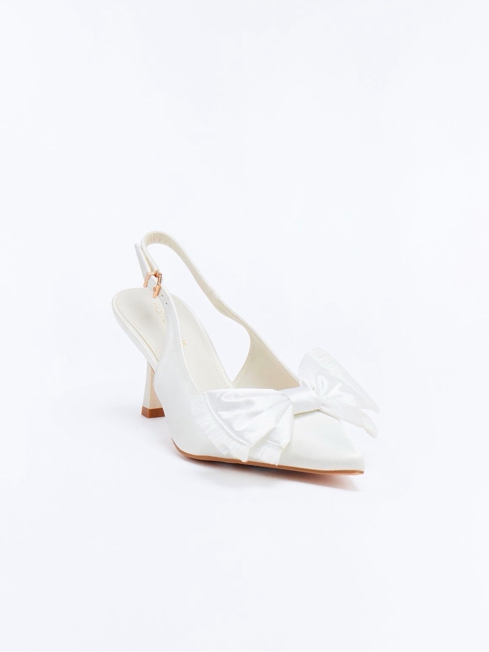 Fashion Nova White Satin Bow Slingback Heels